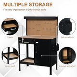 HOMCOM Multipurpose Workbench Workshop Tools Table with Drawer and Peg Board Storage Cabinet with Keys - 38.75"W x 19"D x 55"H