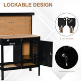 HOMCOM Multipurpose Workbench Workshop Tools Table with Drawer and Peg Board Storage Cabinet with Keys - 38.75"W x 19"D x 55"H