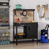 HOMCOM Multipurpose Workbench Workshop Tools Table with Drawer and Peg Board Storage Cabinet with Keys - 38.75"W x 19"D x 55"H