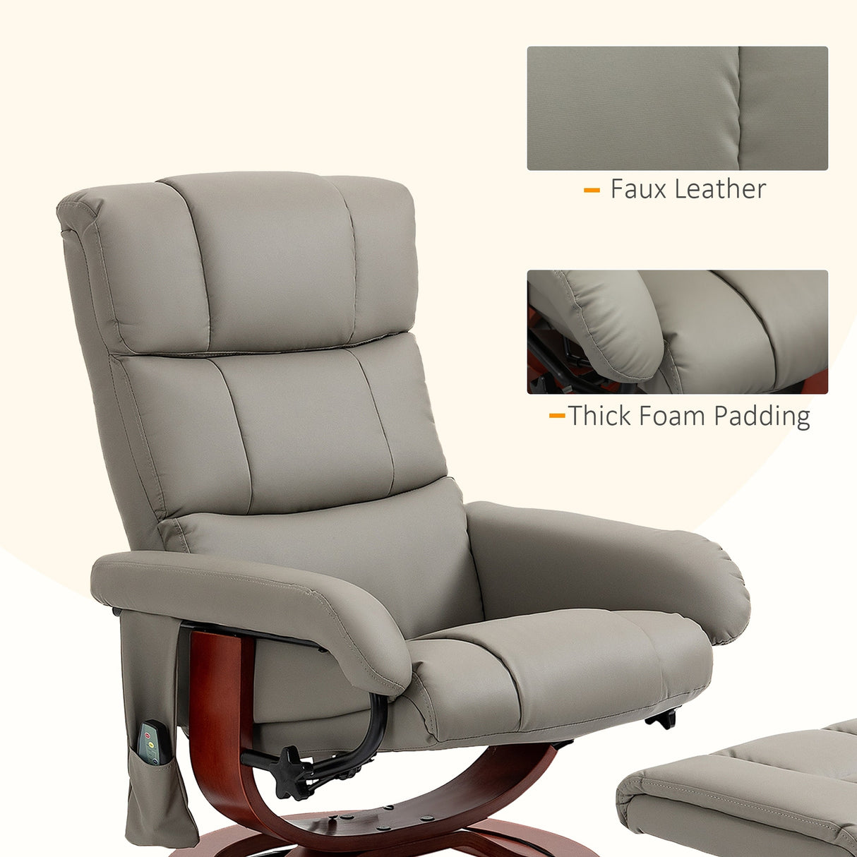 HOMCOM Recliner Chair with Ottoman, Electric Faux Leather Recliner