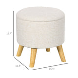 HOMCOM Round Storage Ottoman, Linen Fabric Foot Stool with Removable Top, Padded Seat, Small Foot Rest with Hidden Space