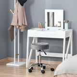 HOMCOM Round Vanity Stool with Height Adjustable Lift, Luxury Style Upholstery and Swivel Seat and Wheels - 13.75"x13.75"x24"