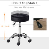 HOMCOM Round Vanity Stool with Height Adjustable Lift, Luxury Style Upholstery and Swivel Seat and Wheels - 13.75"x13.75"x24"