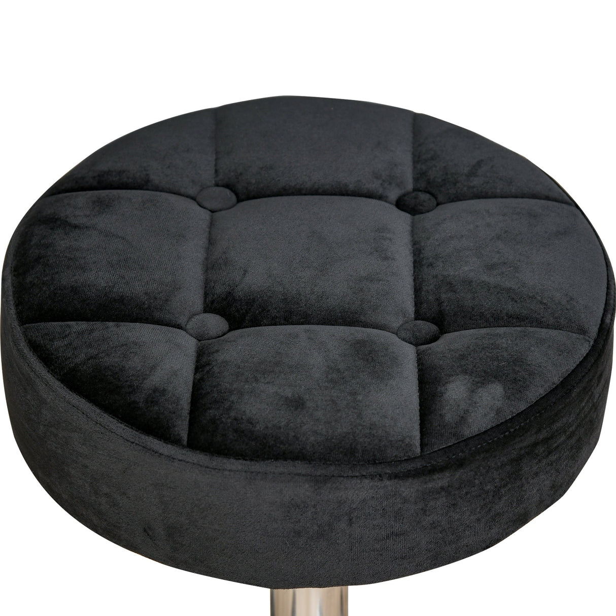 HOMCOM Round Vanity Stool with Height Adjustable Lift, Luxury Style Upholstery and Swivel Seat and Wheels - 13.75"x13.75"x24"