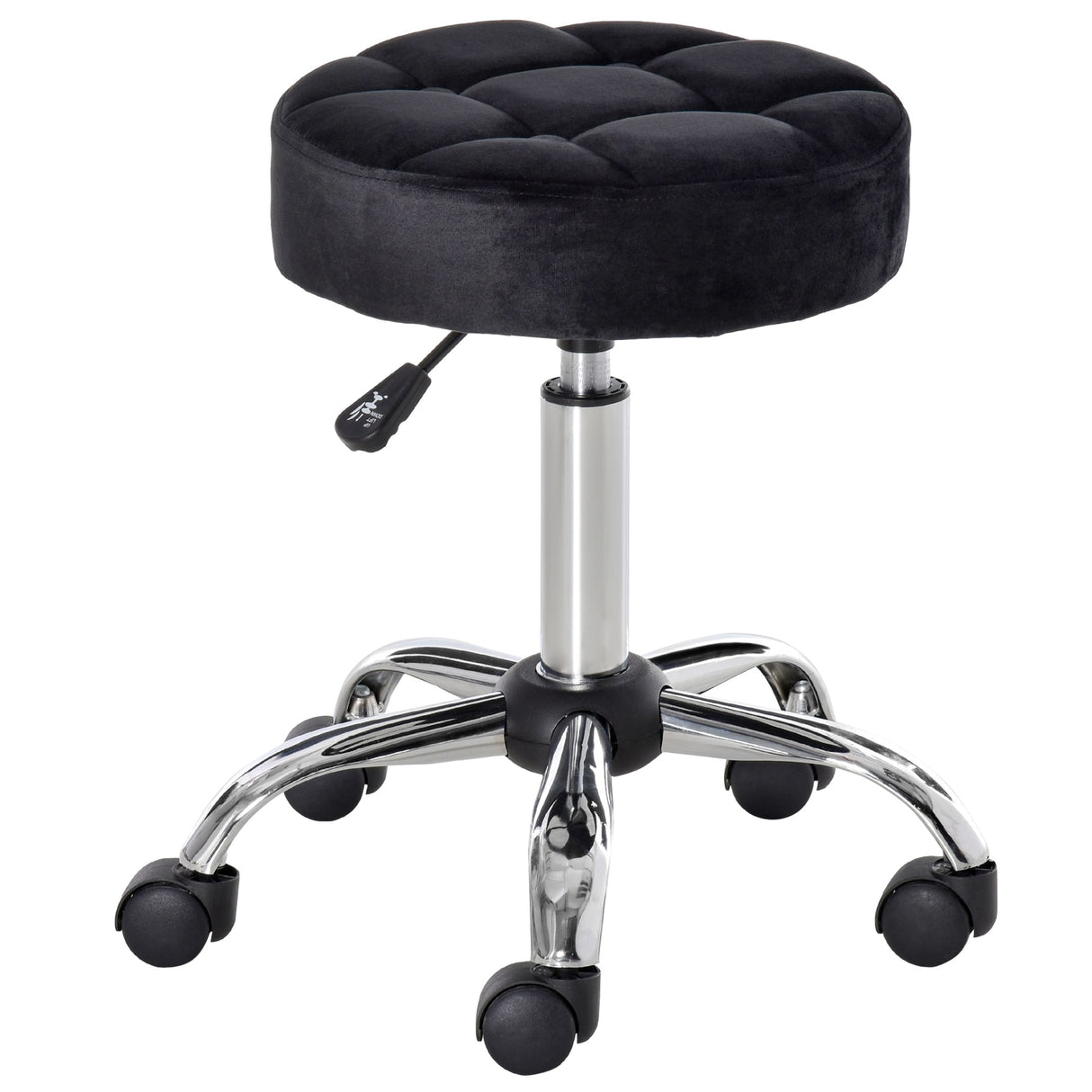 HOMCOM Round Vanity Stool with Height Adjustable Lift, Luxury Style Upholstery and Swivel Seat and Wheels - 13.75"x13.75"x24"