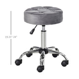 HOMCOM Round Vanity Stool with Height Adjustable Lift, Luxury Style Upholstery and Swivel Seat and Wheels - 13.75"x13.75"x24"