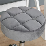 HOMCOM Round Vanity Stool with Height Adjustable Lift, Luxury Style Upholstery and Swivel Seat and Wheels - 13.75"x13.75"x24"