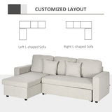 HOMCOM Sectional Sleeper Sofa, Linen Fabric L Shaped Couch with Pull out Bed, Reversible Storage Chaise, 3-seat, Dark Grey