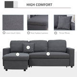 HOMCOM Sectional Sleeper Sofa, Linen Fabric L Shaped Couch with Pull out Bed, Reversible Storage Chaise, 3-seat, Dark Grey