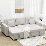 HOMCOM Sectional Sleeper Sofa, Linen Fabric L Shaped Couch with Pull out Bed, Reversible Storage Chaise, 3-seat, Dark Grey