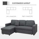 HOMCOM Sectional Sleeper Sofa, Linen Fabric L Shaped Couch with Pull out Bed, Reversible Storage Chaise, 3-seat, Dark Grey