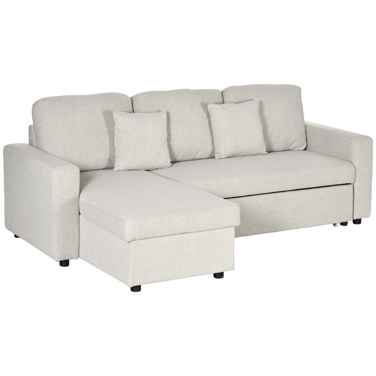 HOMCOM Sectional Sleeper Sofa, Linen Fabric L Shaped Couch with Pull out Bed, Reversible Storage Chaise, 3-seat, Dark Grey