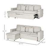 HOMCOM Sectional Sleeper Sofa, Linen Fabric L Shaped Couch with Pull out Bed, Reversible Storage Chaise, 3-seat, Dark Grey