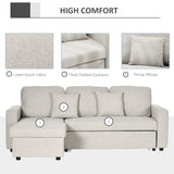 HOMCOM Sectional Sleeper Sofa, Linen Fabric L Shaped Couch with Pull out Bed, Reversible Storage Chaise, 3-seat, Dark Grey