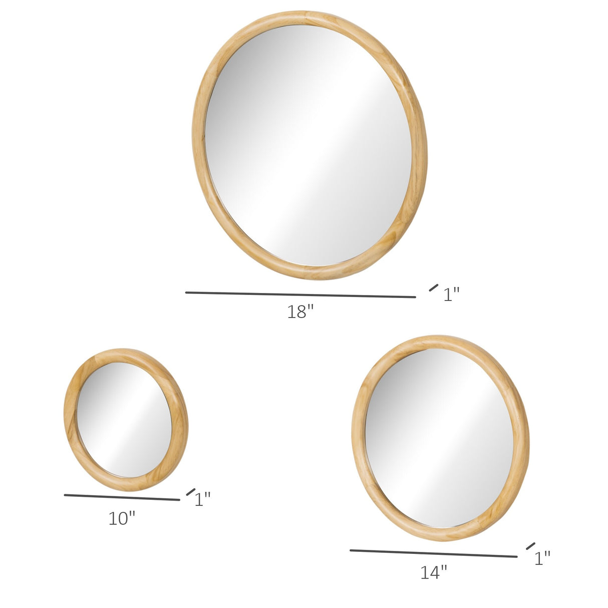HOMCOM Set of 3 Wood Wall Mirror, Home Modern Round Mirror for Wall in Living Room, Bedroom