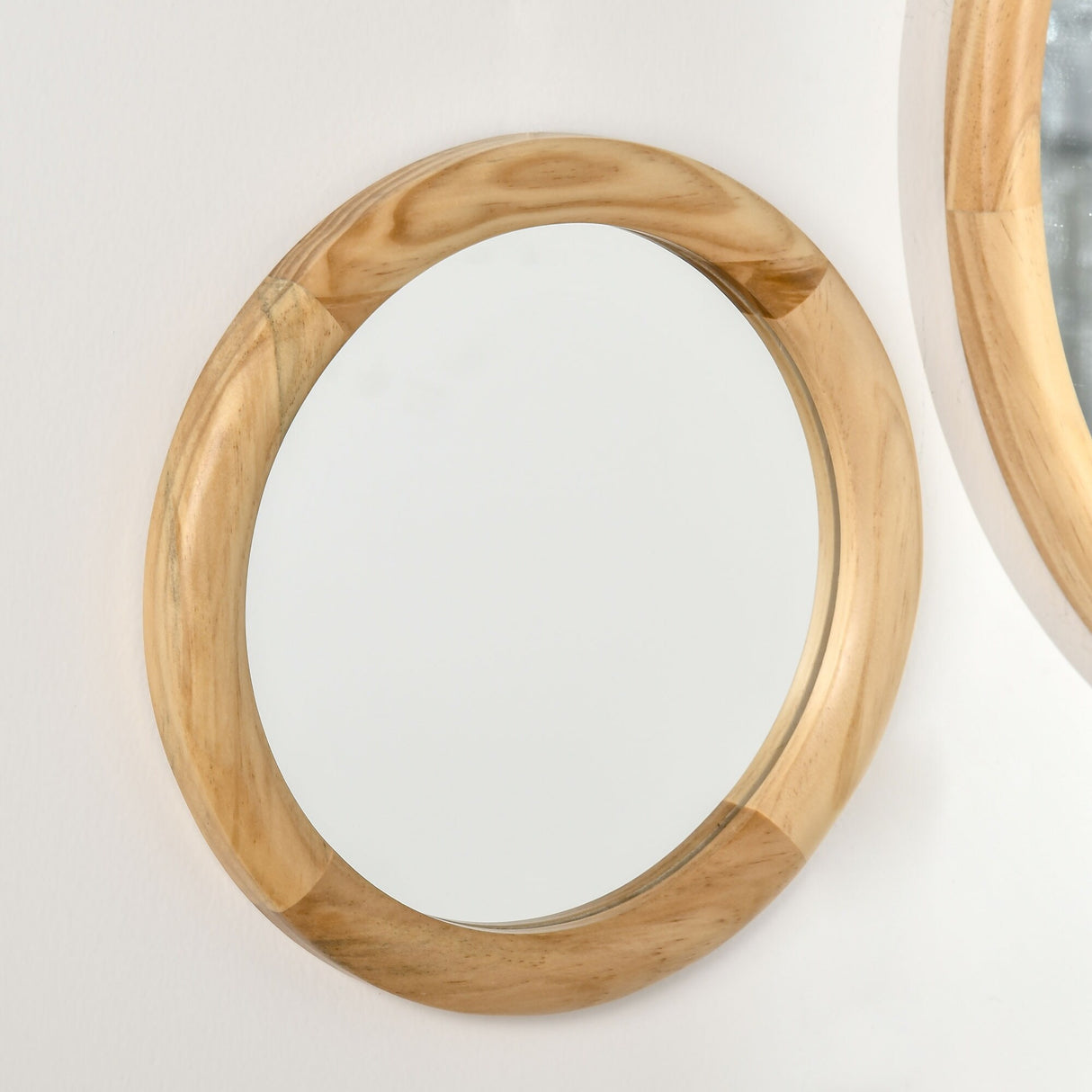 HOMCOM Set of 3 Wood Wall Mirror, Home Modern Round Mirror for Wall in Living Room, Bedroom