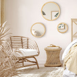 HOMCOM Set of 3 Wood Wall Mirror, Home Modern Round Mirror for Wall in Living Room, Bedroom