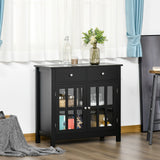 HOMCOM Sideboard Buffet Cabinet, Storage Serving Cabinet with Glass Doors, and Drawers for Kitchen - 31.5"x14"x30"