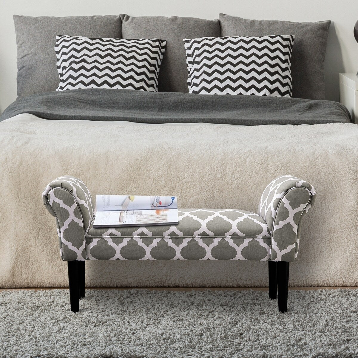 HOMCOM Small Linen Upholstered Ottoman Bench