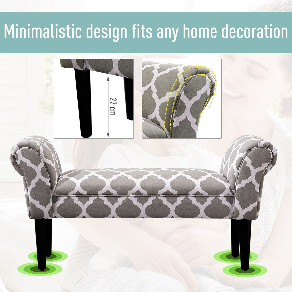 HOMCOM Small Linen Upholstered Ottoman Bench