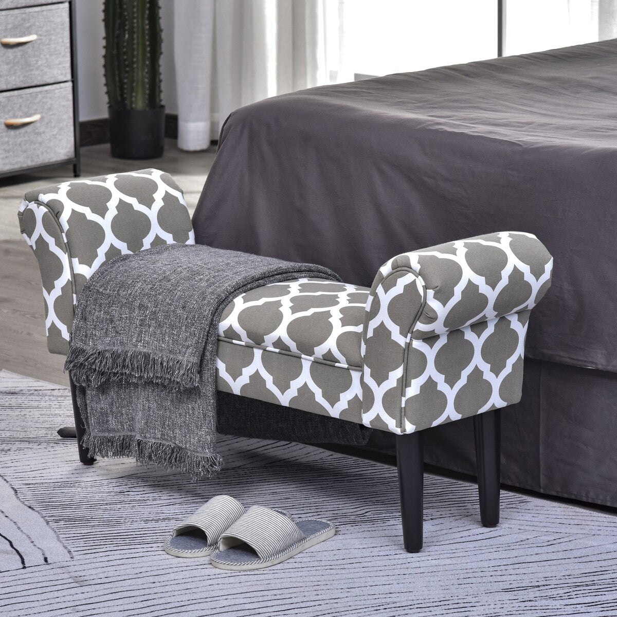 HOMCOM Small Linen Upholstered Ottoman Bench