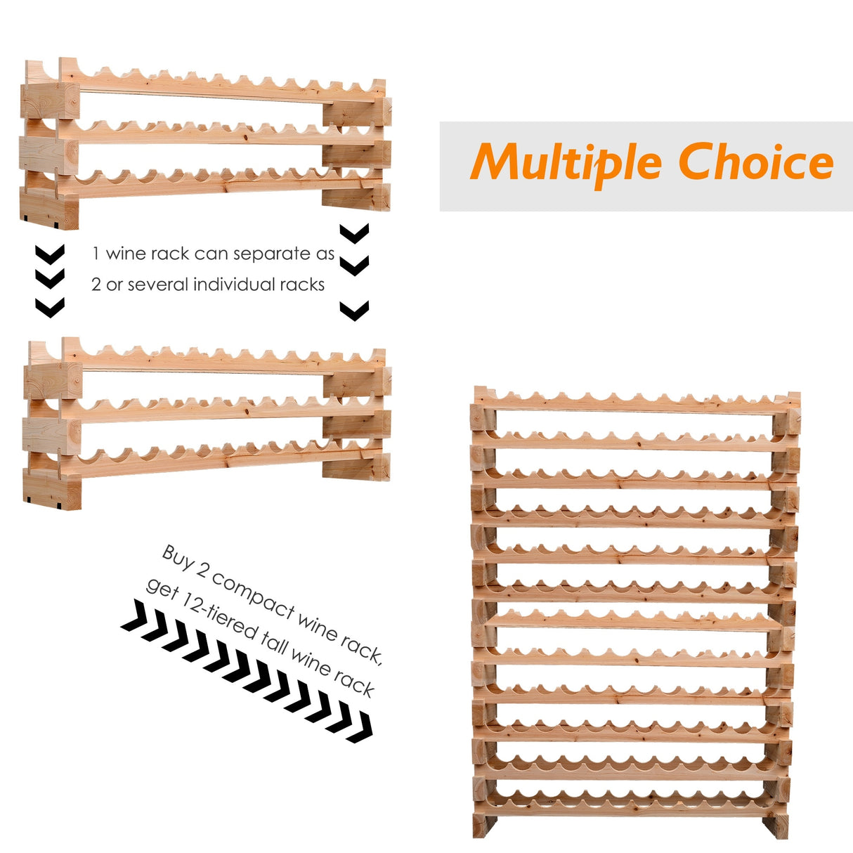 HOMCOM Stackable Wine Rack, Modular Storage Shelves, 72-Bottle Holder, Freestanding Display Rack for Kitchen, Natural