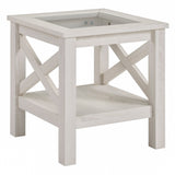 HOMCOM Traditional End Table with Wood Frame, Tempered Glass Tabletop and Underneath Storage Shelf, White Oak