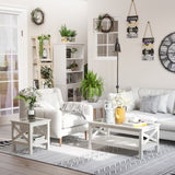 HOMCOM Traditional End Table with Wood Frame, Tempered Glass Tabletop and Underneath Storage Shelf, White Oak
