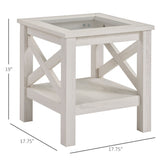 HOMCOM Traditional End Table with Wood Frame, Tempered Glass Tabletop and Underneath Storage Shelf, White Oak