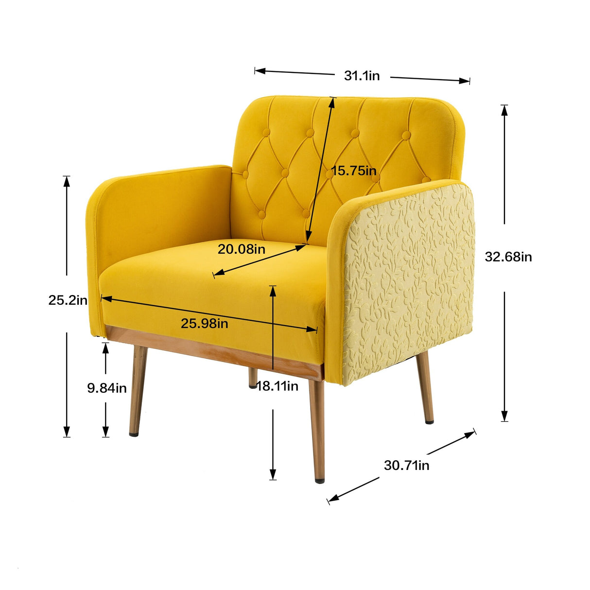 HOMEFUN Accent Chair ,leisure single chair with Golden feet