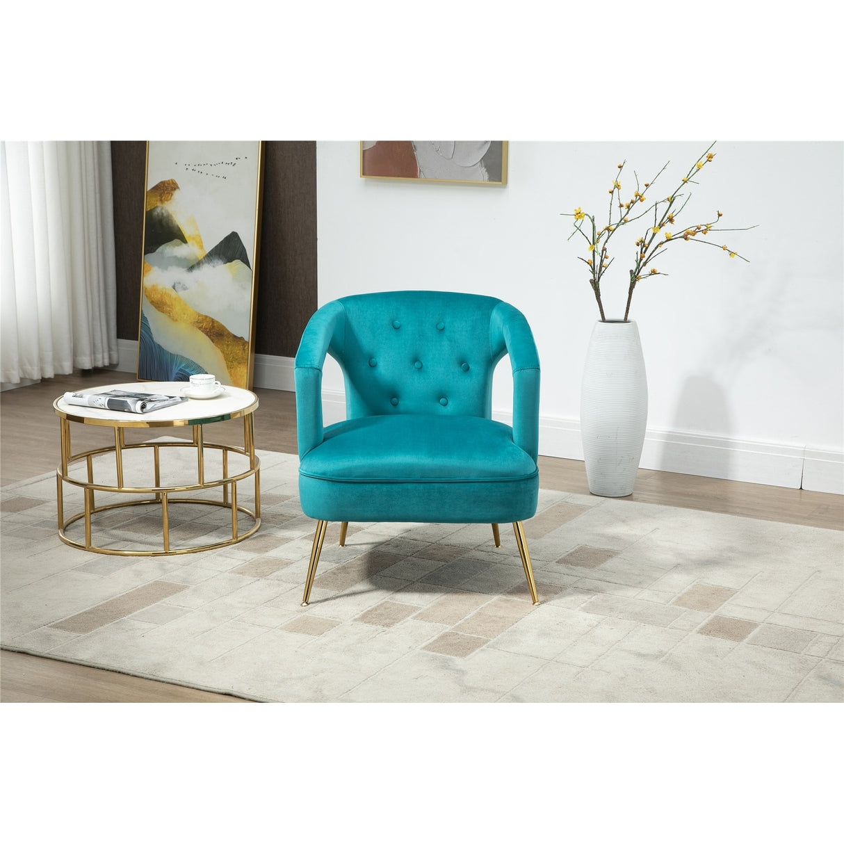 HOMEFUN Accent Chair ,leisure single chair with Golden feet