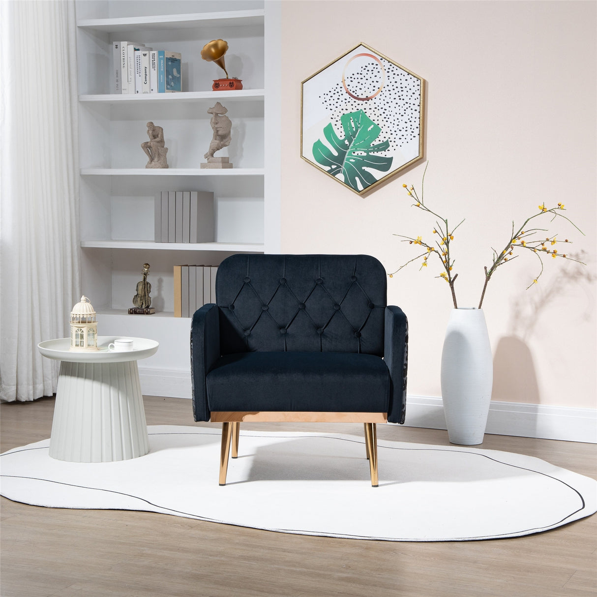 HOMEFUN Accent Chair ,leisure single chair with Golden feet