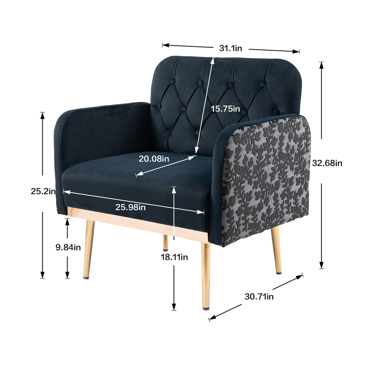 HOMEFUN Accent Chair ,leisure single chair with Golden feet