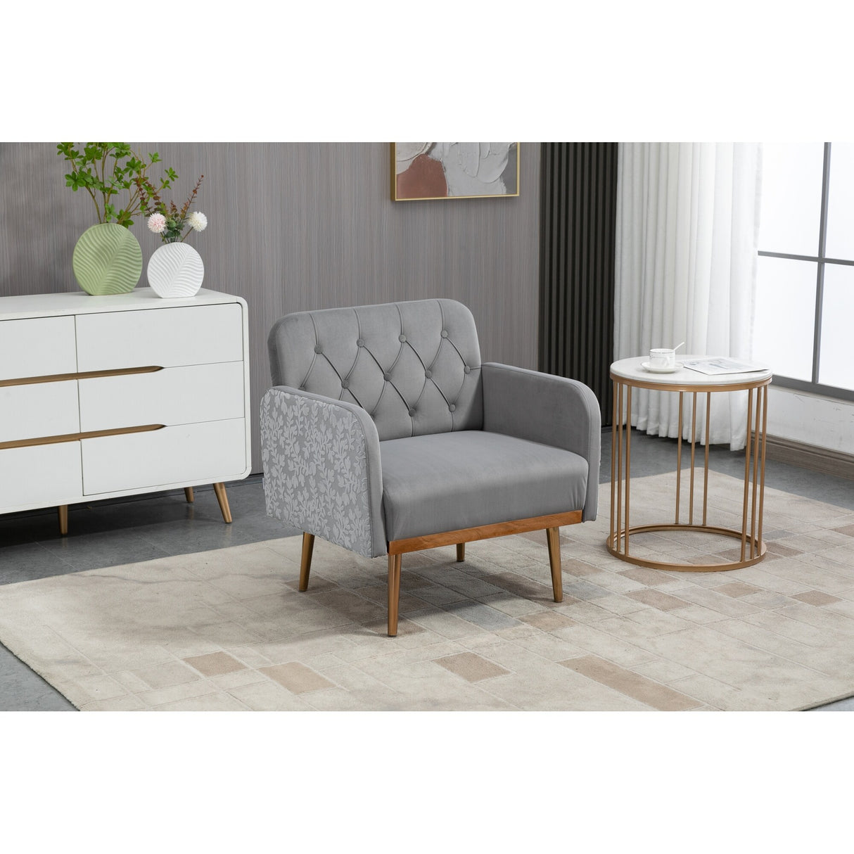HOMEFUN Accent Chair ,leisure single chair with Golden feet