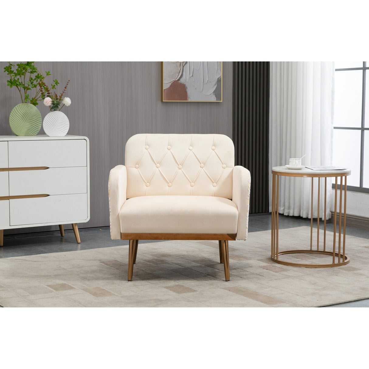 HOMEFUN Accent Chair ,leisure single chair with Golden feet