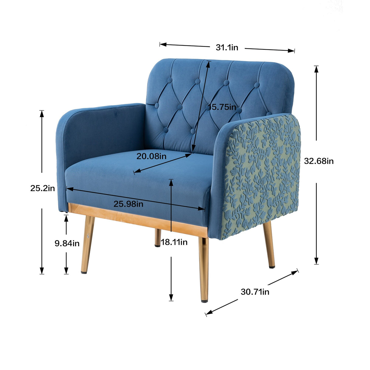 HOMEFUN Accent Chair ,leisure single chair with Golden feet
