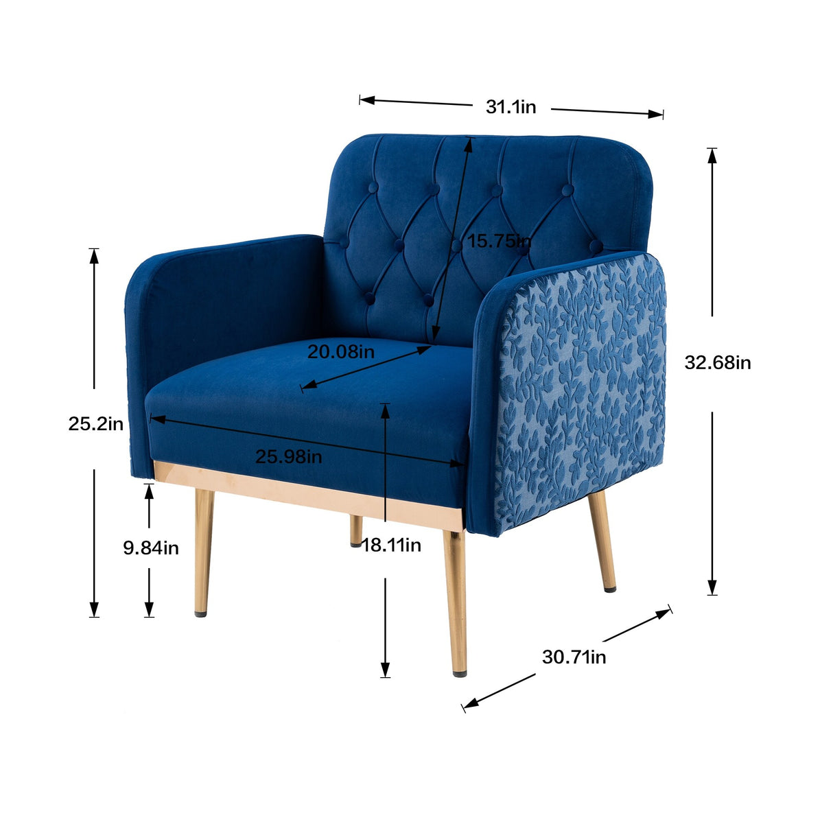 HOMEFUN Accent Chair ,leisure single chair with Golden feet