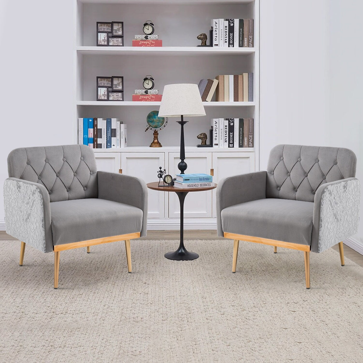 HOMEFUN Accent Chair ,leisure single chair with Golden feet