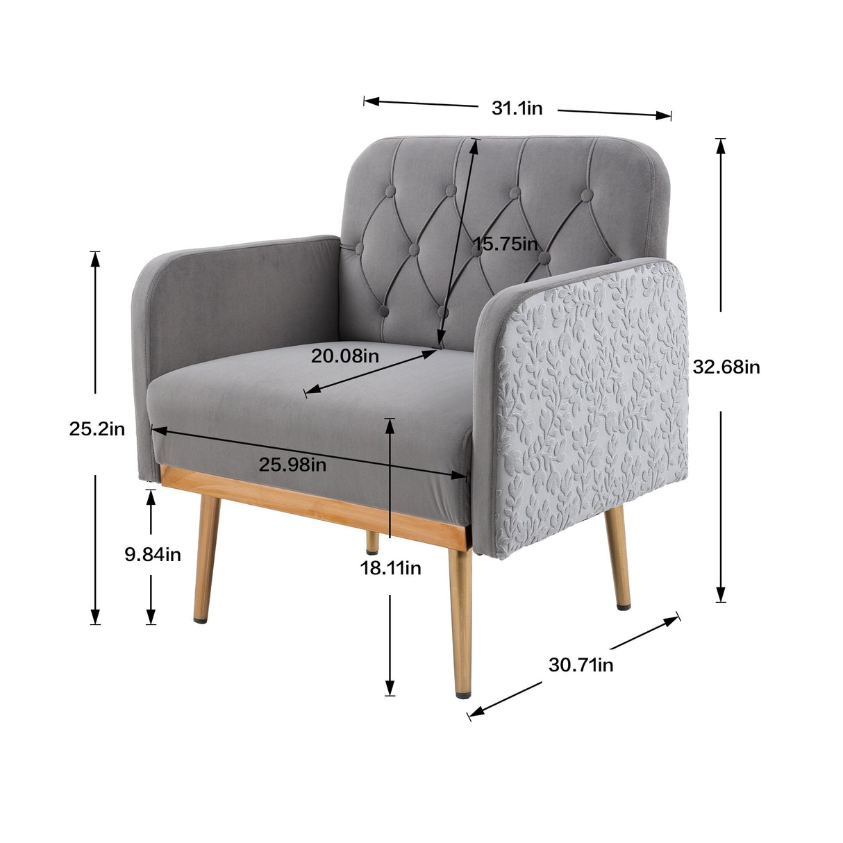 HOMEFUN Accent Chair ,leisure single chair with Golden feet