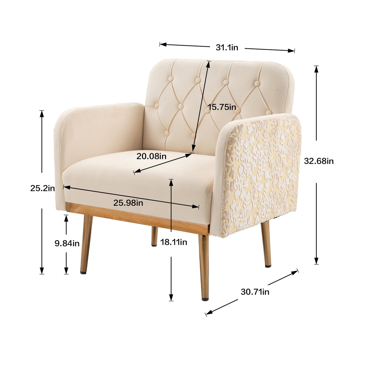 HOMEFUN Accent Chair ,leisure single chair with Golden feet