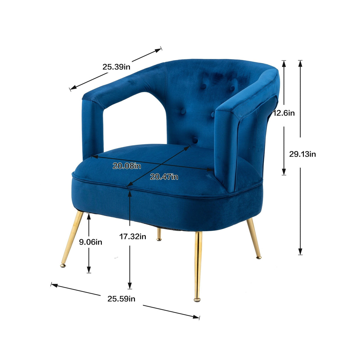 HOMEFUN Accent Chair ,leisure single chair with Golden feet