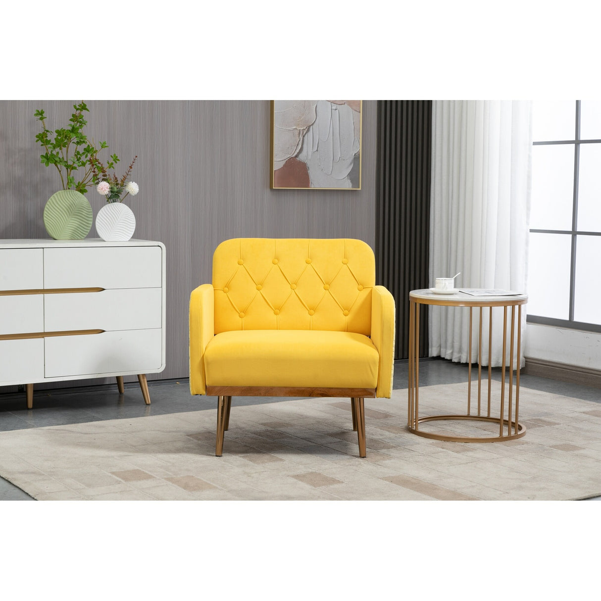 HOMEFUN Accent Chair ,leisure single chair with Golden feet