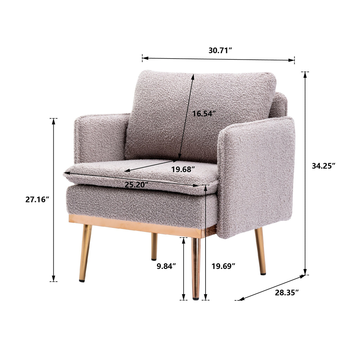 HOMEFUN Accent Chair ,leisure single chair with Golden feet