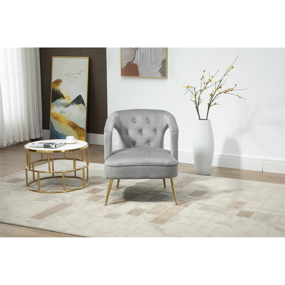 HOMEFUN Accent Chair ,leisure single chair with Golden feet