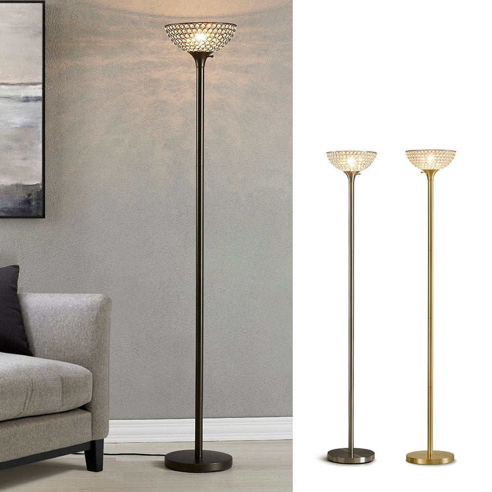 HOMEGLAM Lucie 71-inch Crystal Shade Torchiere Floor Lamp