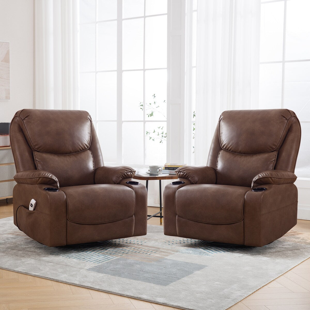 HOMYKA 34.2'' Wide Faux Leather Swivel Rocking Power Recliner Chair With USB Port Set of 2