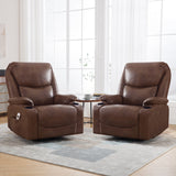HOMYKA 34.2'' Wide Faux Leather Swivel Rocking Power Recliner Chair With USB Port Set of 2