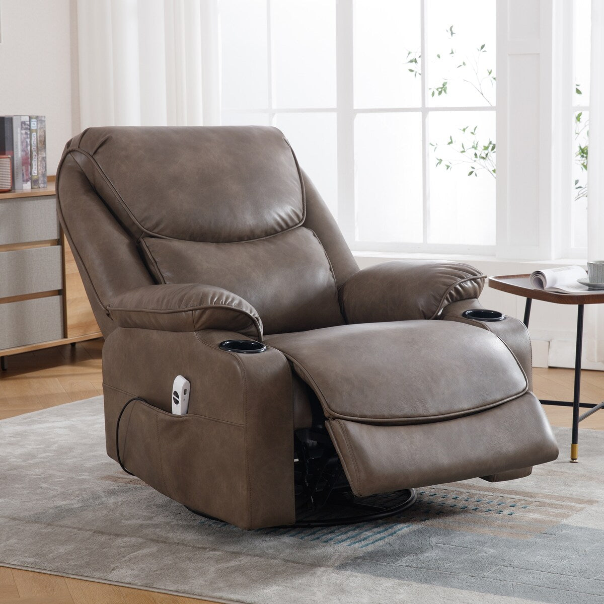 HOMYKA 34.2'' Wide Faux Leather Swivel Rocking Power Recliner Chair With USB Port Set of 2