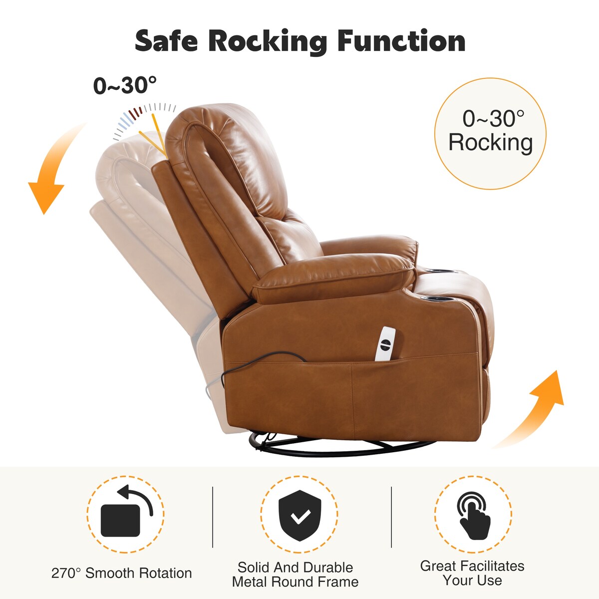 HOMYKA 34.2'' Wide Faux Leather Swivel Rocking Power Recliner Chair With USB Port Set of 2