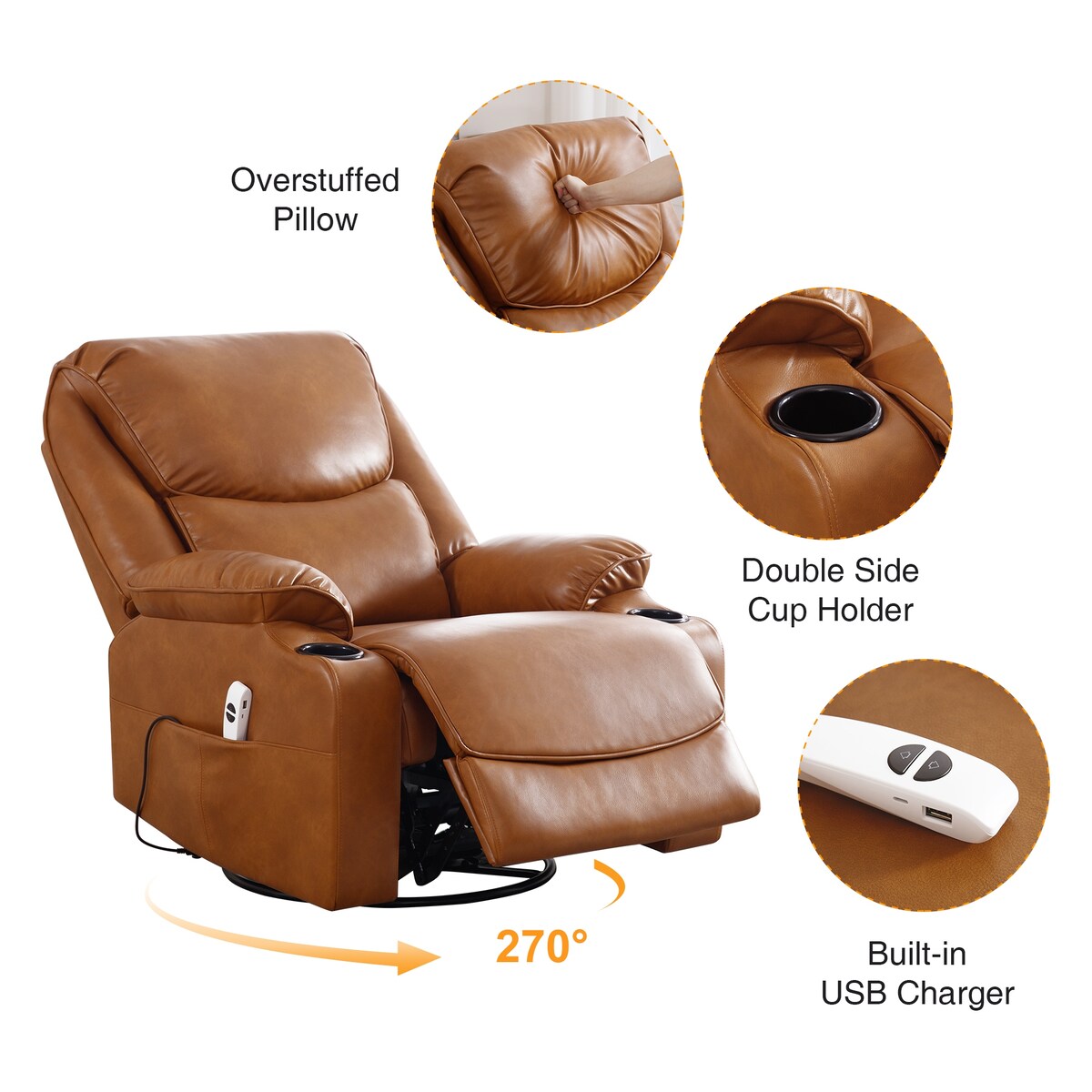 HOMYKA 34.2'' Wide Faux Leather Swivel Rocking Power Recliner Chair With USB Port Set of 2